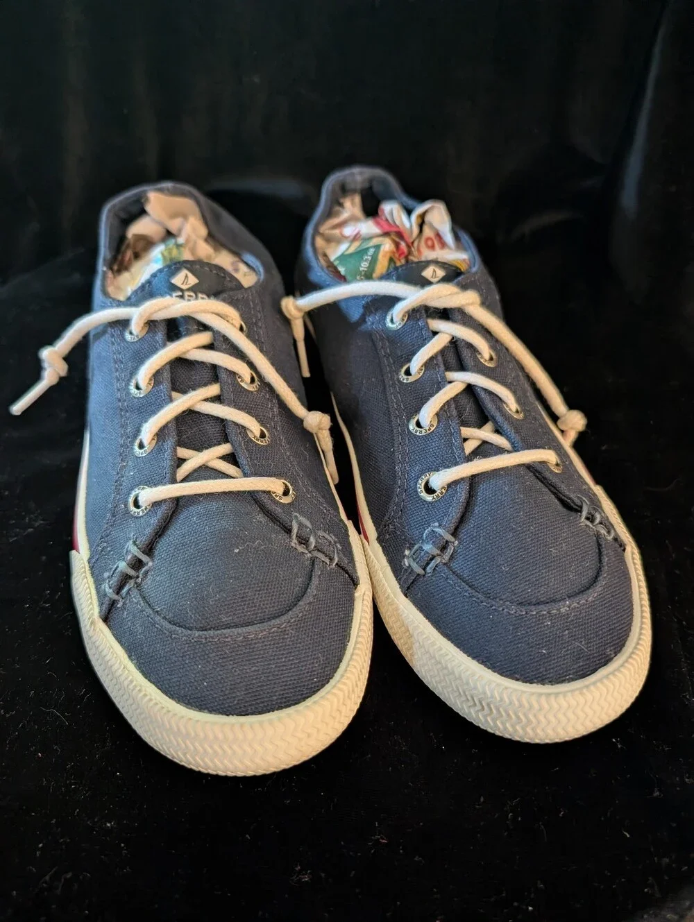Womens  Navy Canvas Lace-Up Sneakers